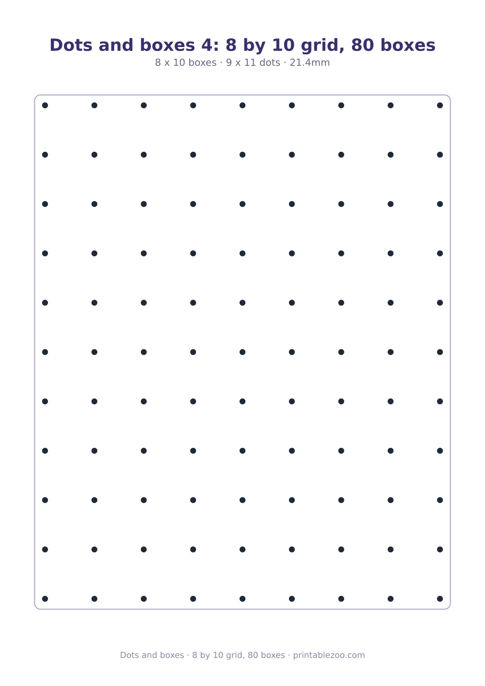 Printable dots and boxes: a 9 by 11 lattice of dots, 80 boxes to close