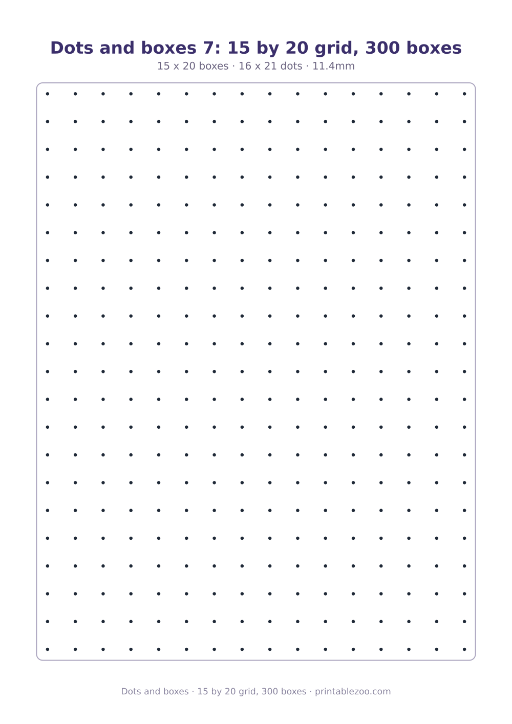Printable dots and boxes: a 16 by 21 lattice of dots, 300 boxes to close
