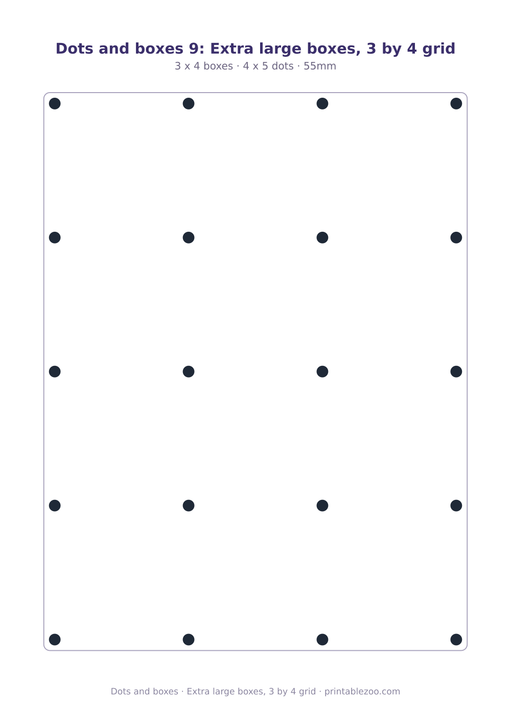 Printable dots and boxes with large 55mm boxes, extra large boxes, 3 by 4 grid