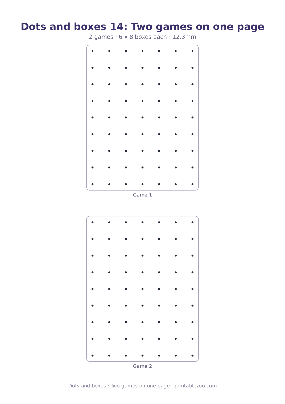 Printable dots and boxes sheet with 2 games on one page, two games on one page