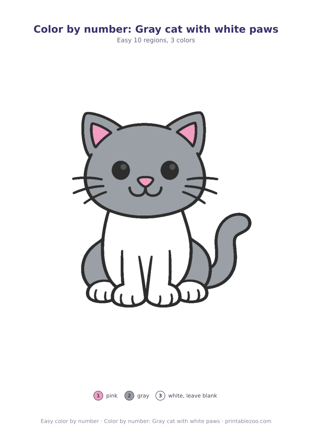 Color by number: Gray cat with white paws