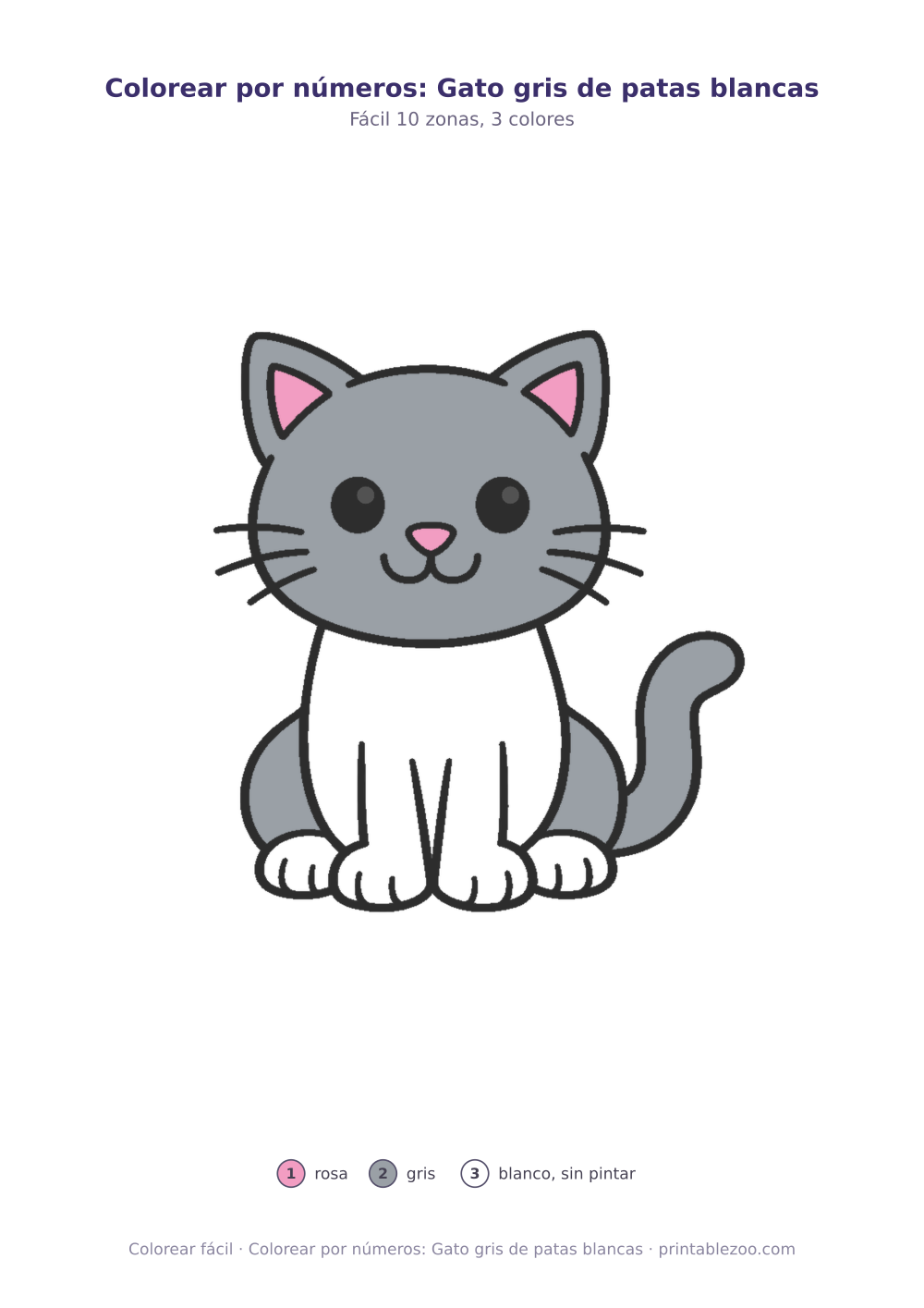 Colorear por números: Gato gris de patas blancas