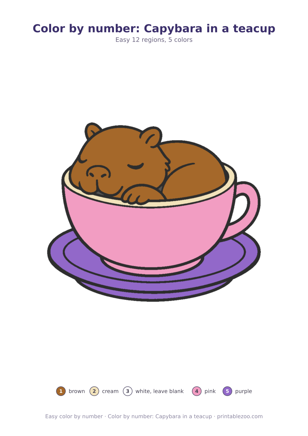 Color by number: Capybara in a teacup