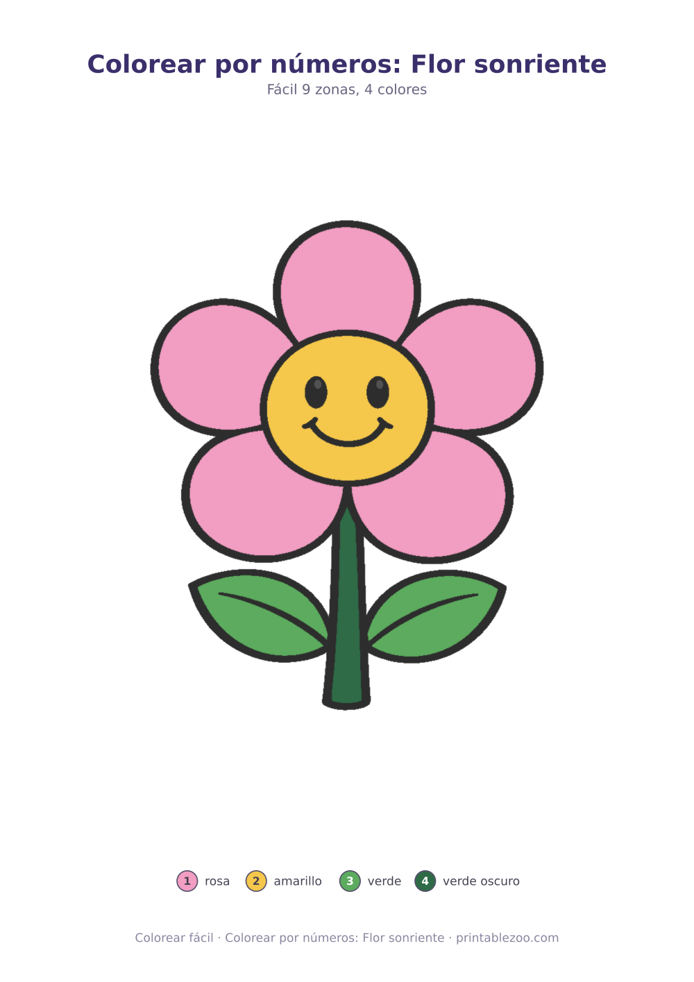 Colorear por números: Flor sonriente