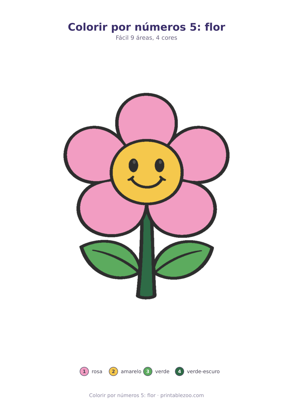 Prévia pronta para imprimir: Colorir por números 5: flor, catálogo nº 273201 Passatempo nº 273201.