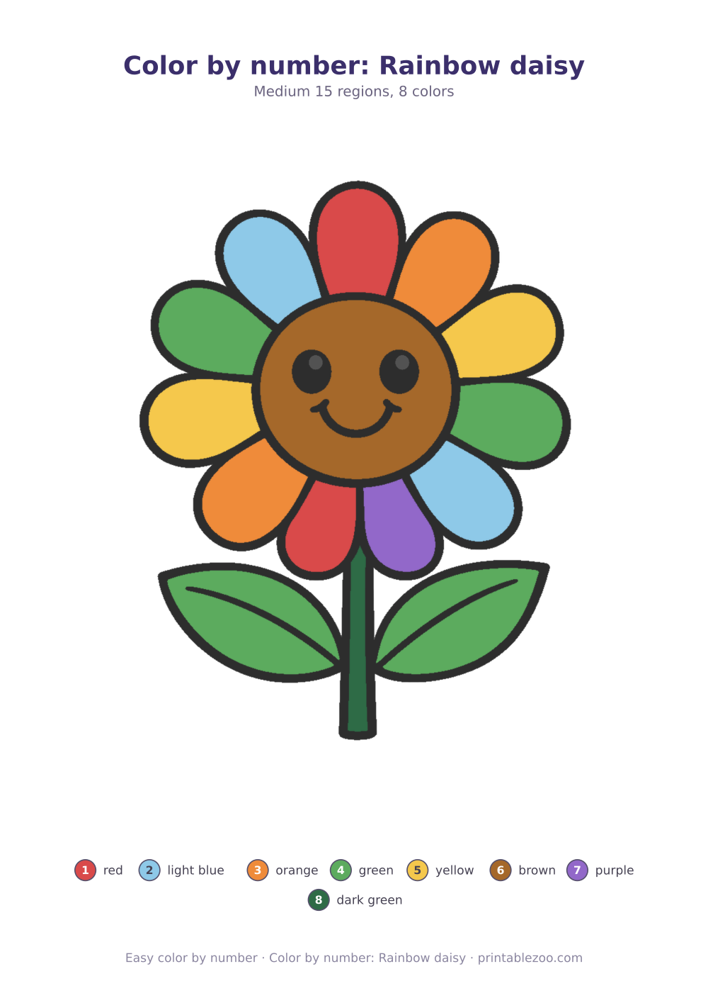 Color by number: Rainbow daisy