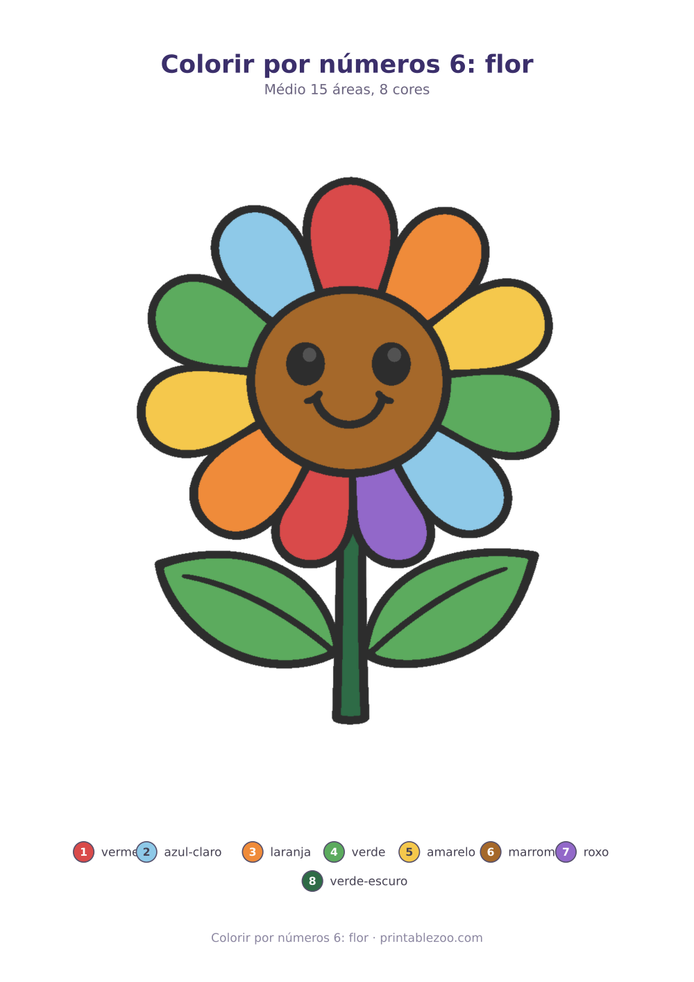 Prévia pronta para imprimir: Colorir por números 6: flor, catálogo nº 273202 Passatempo nº 273202.