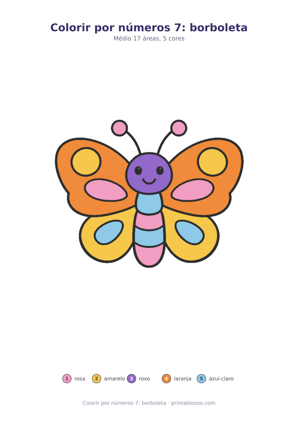 Prévia pronta para imprimir: Colorir por números 7: borboleta, catálogo nº 273203 Passatempo nº 273203.