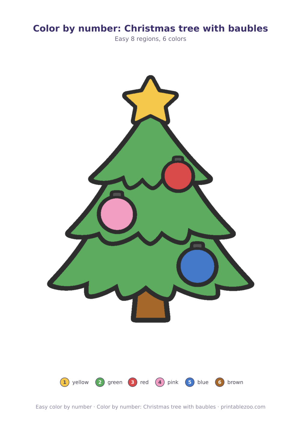 Color by number: Christmas tree with baubles
