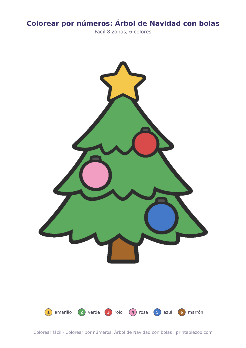 Colorear por números: Árbol de Navidad con bolas