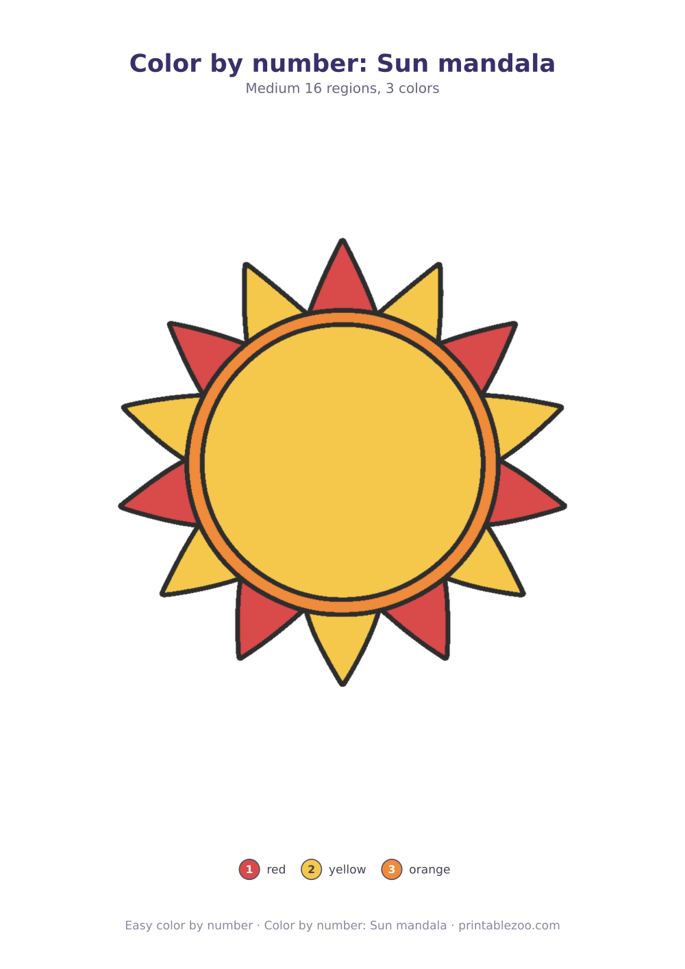 Color by number: Sun mandala