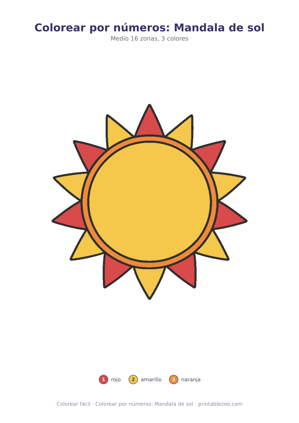 Colorear por números: Mandala de sol