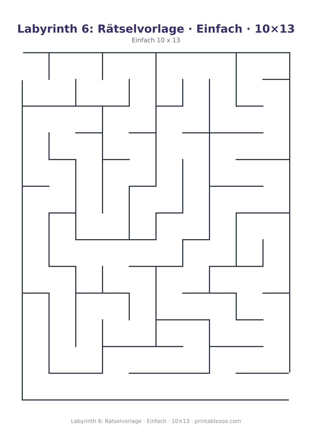 Labyrinth 6: Rätselvorlage · Einfach · 10×13 als druckfertige Vorschau, Katalognummer 110206