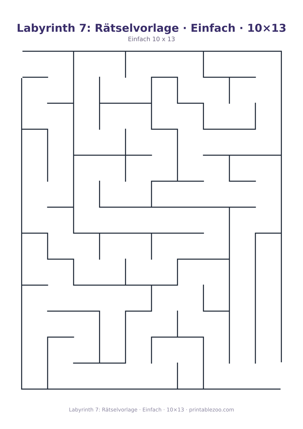 Labyrinth 7: Rätselvorlage · Einfach · 10×13 als druckfertige Vorschau, Katalognummer 110207