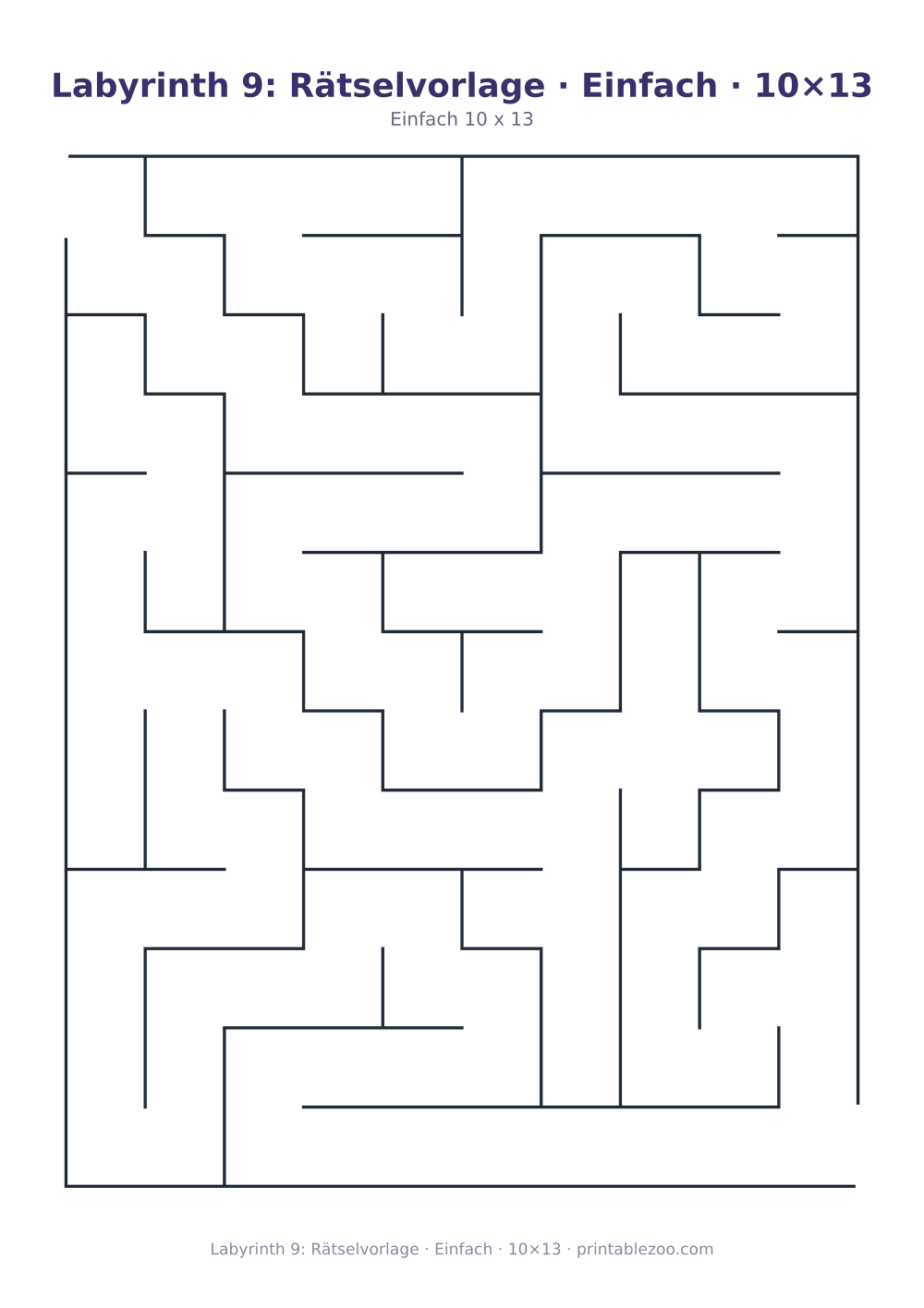 Labyrinth 9: Rätselvorlage · Einfach · 10×13 als druckfertige Vorschau, Katalognummer 110209
