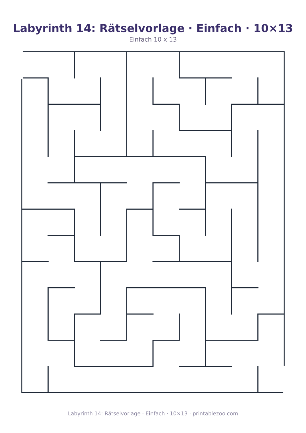 Labyrinth 14: Rätselvorlage · Einfach · 10×13 als druckfertige Vorschau, Katalognummer 110214