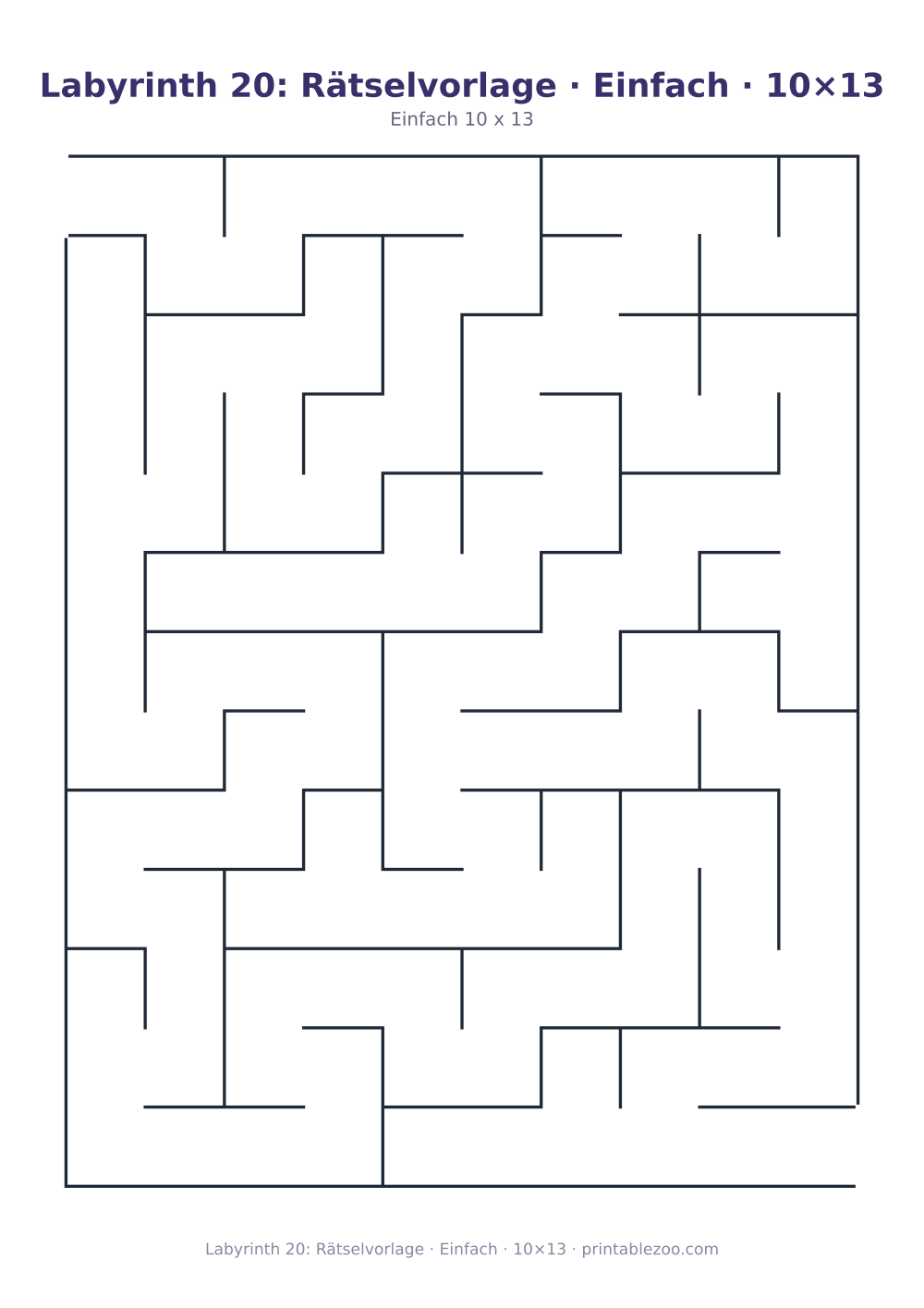 Labyrinth 20: Rätselvorlage · Einfach · 10×13 als druckfertige Vorschau, Katalognummer 110220