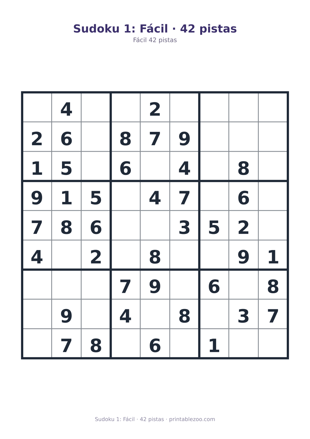 Prévia pronta para imprimir: Sudoku 1: Fácil · 42 pistas, catálogo nº 210201