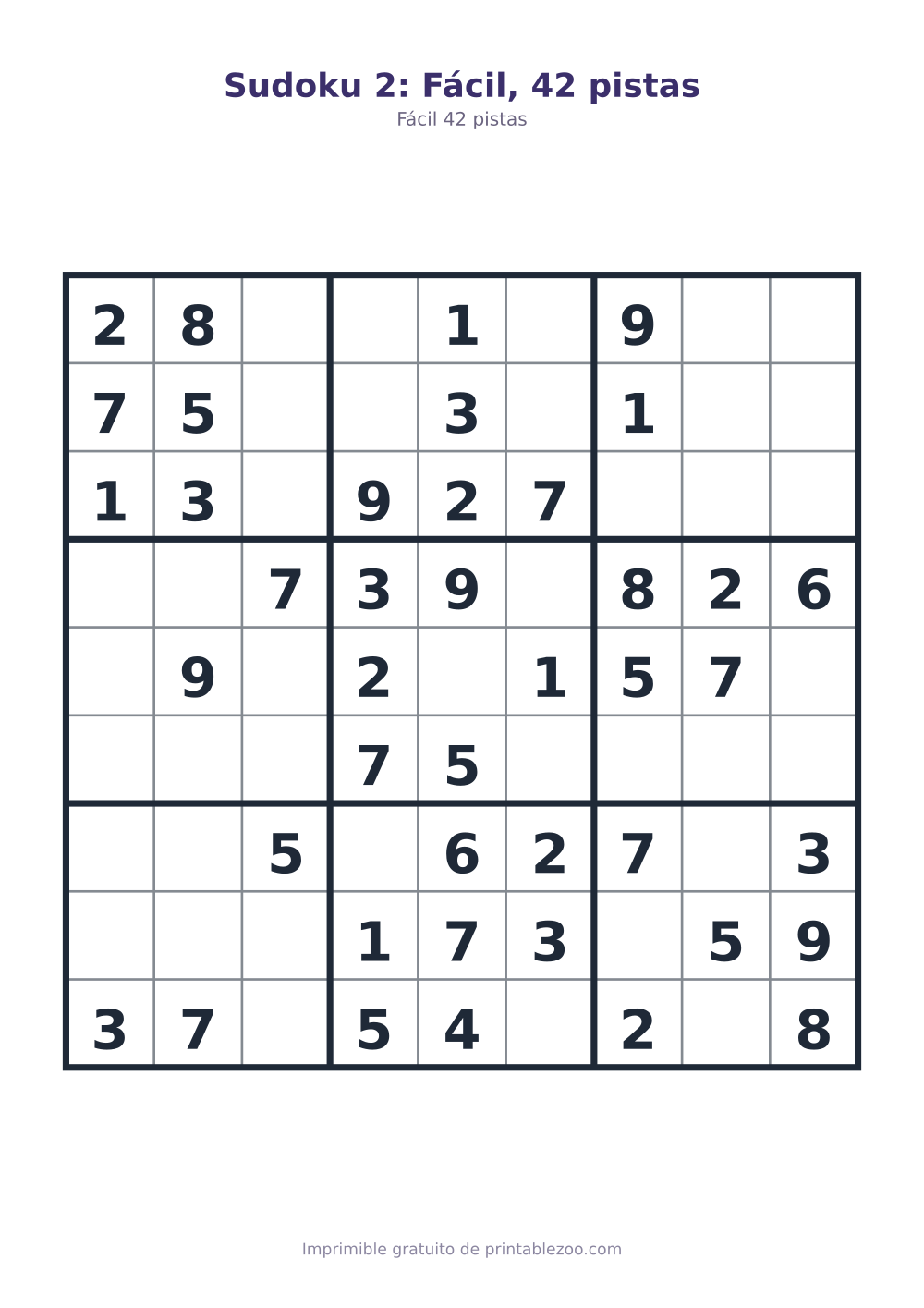 Sudoku 2: Fácil, 42 pistas