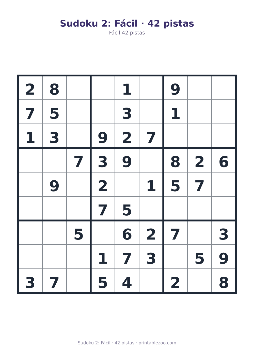 Prévia pronta para imprimir: Sudoku 2: Fácil · 42 pistas, catálogo nº 210202