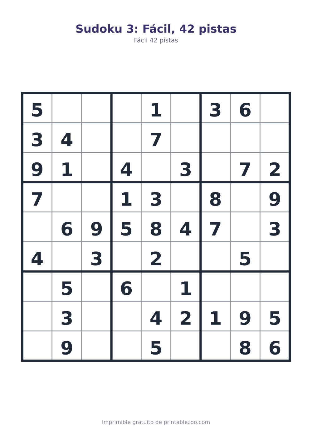 Sudoku 3: Fácil, 42 pistas
