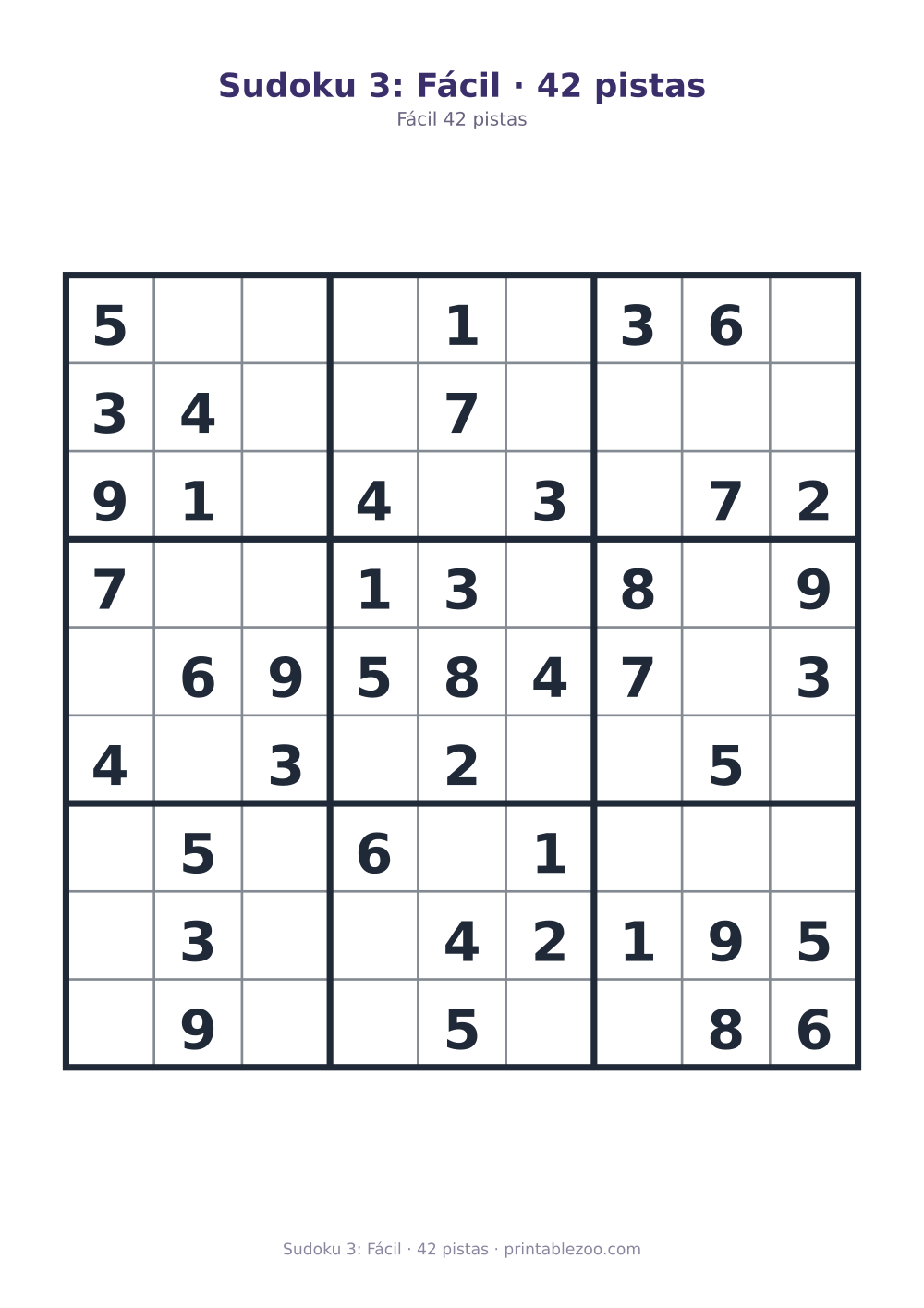 Prévia pronta para imprimir: Sudoku 3: Fácil · 42 pistas, catálogo nº 210203