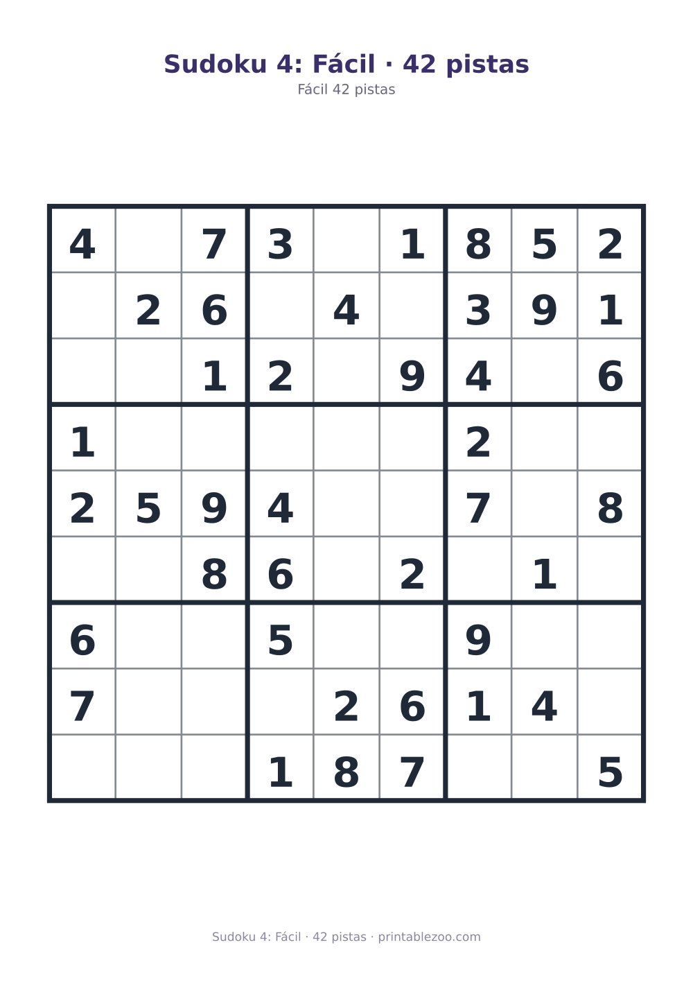 Prévia pronta para imprimir: Sudoku 4: Fácil · 42 pistas, catálogo nº 210204