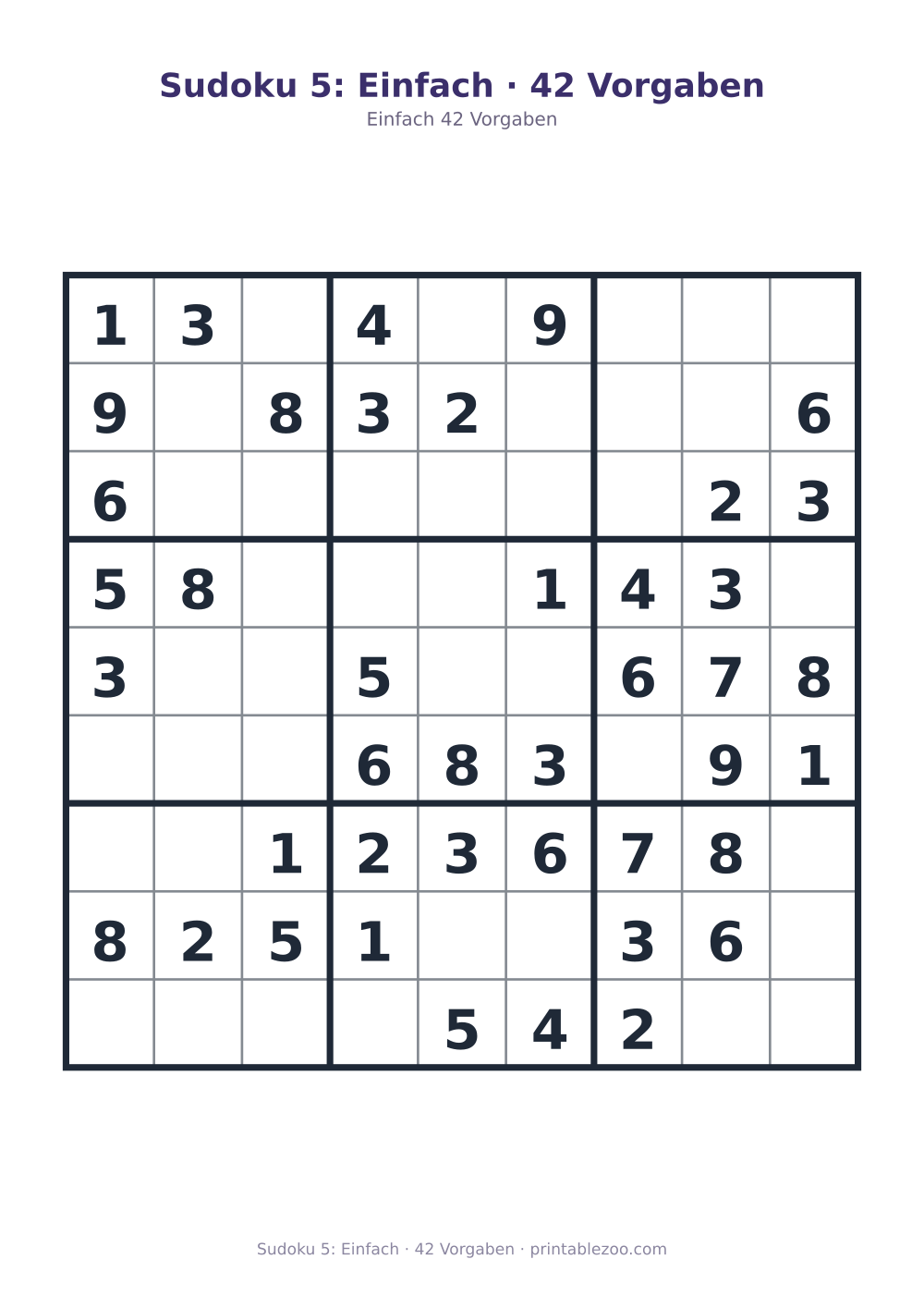 Sudoku 5: Einfach · 42 Vorgaben als druckfertige Vorschau, Katalognummer 210205