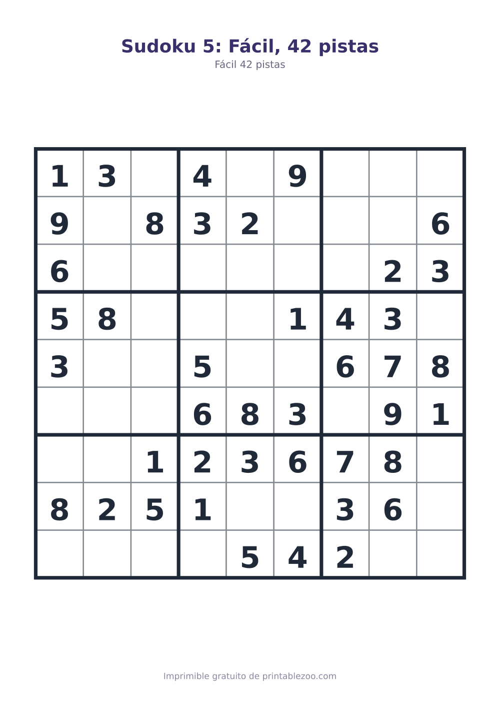 Sudoku 5: Fácil, 42 pistas