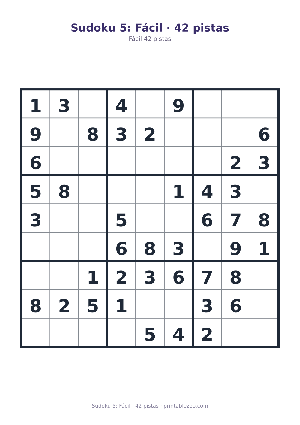Prévia pronta para imprimir: Sudoku 5: Fácil · 42 pistas, catálogo nº 210205