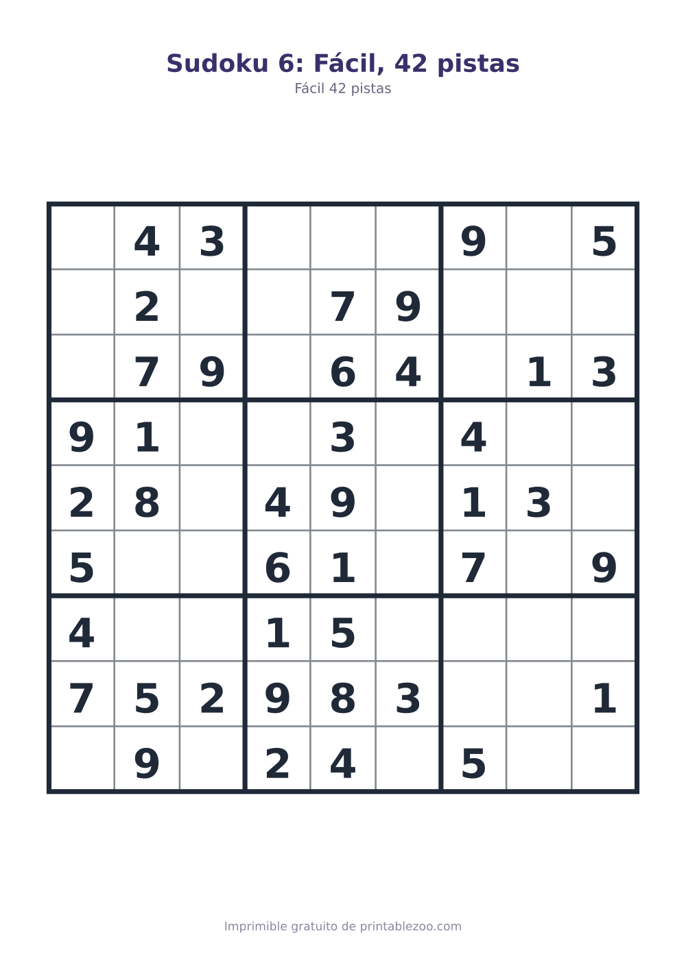 Sudoku 6: Fácil, 42 pistas