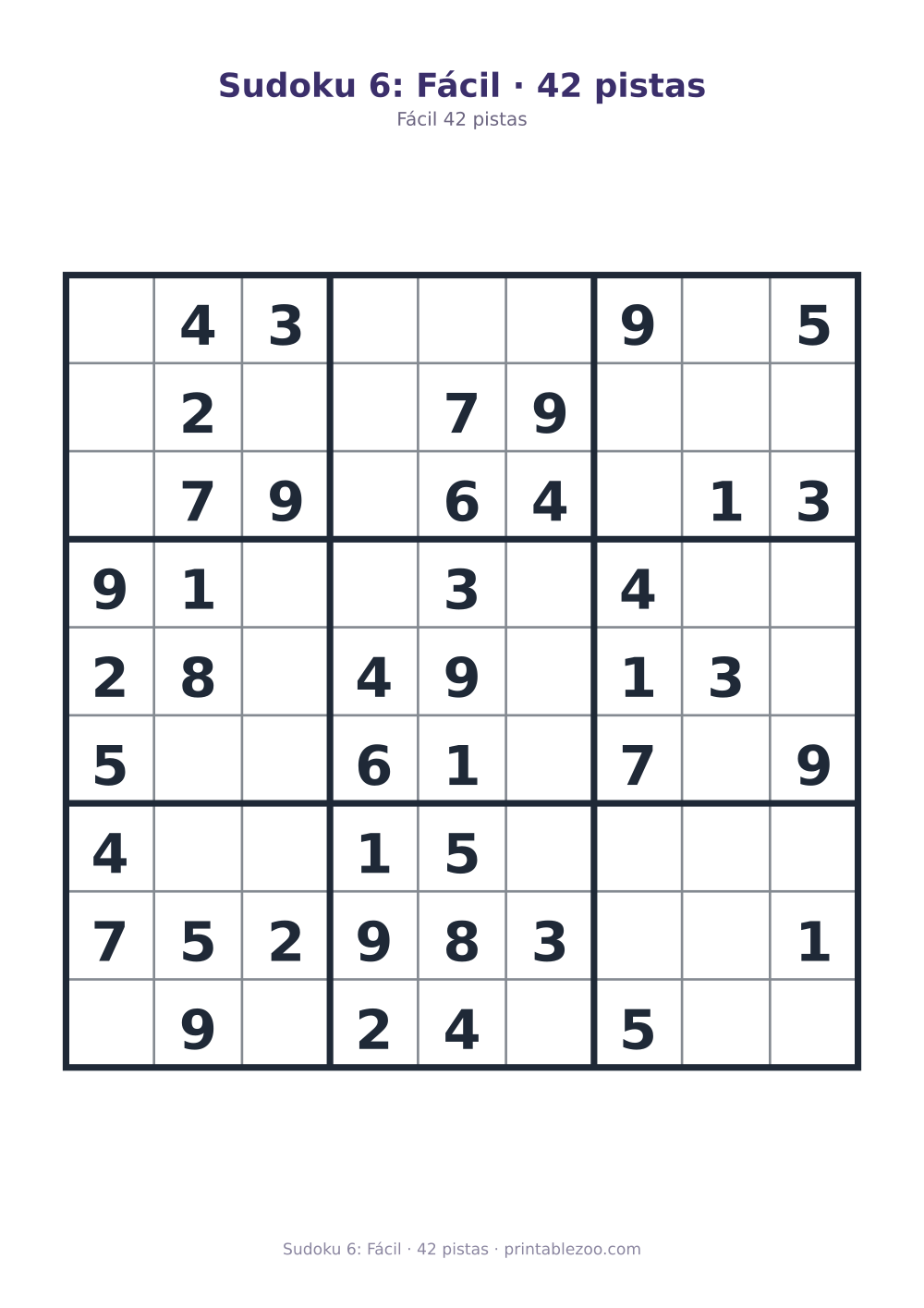 Prévia pronta para imprimir: Sudoku 6: Fácil · 42 pistas, catálogo nº 210206