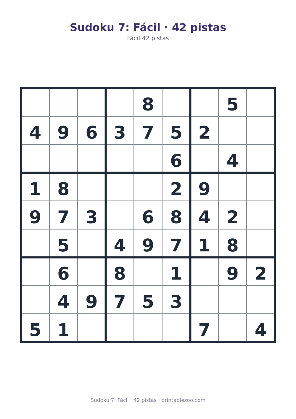 Prévia pronta para imprimir: Sudoku 7: Fácil · 42 pistas, catálogo nº 210207