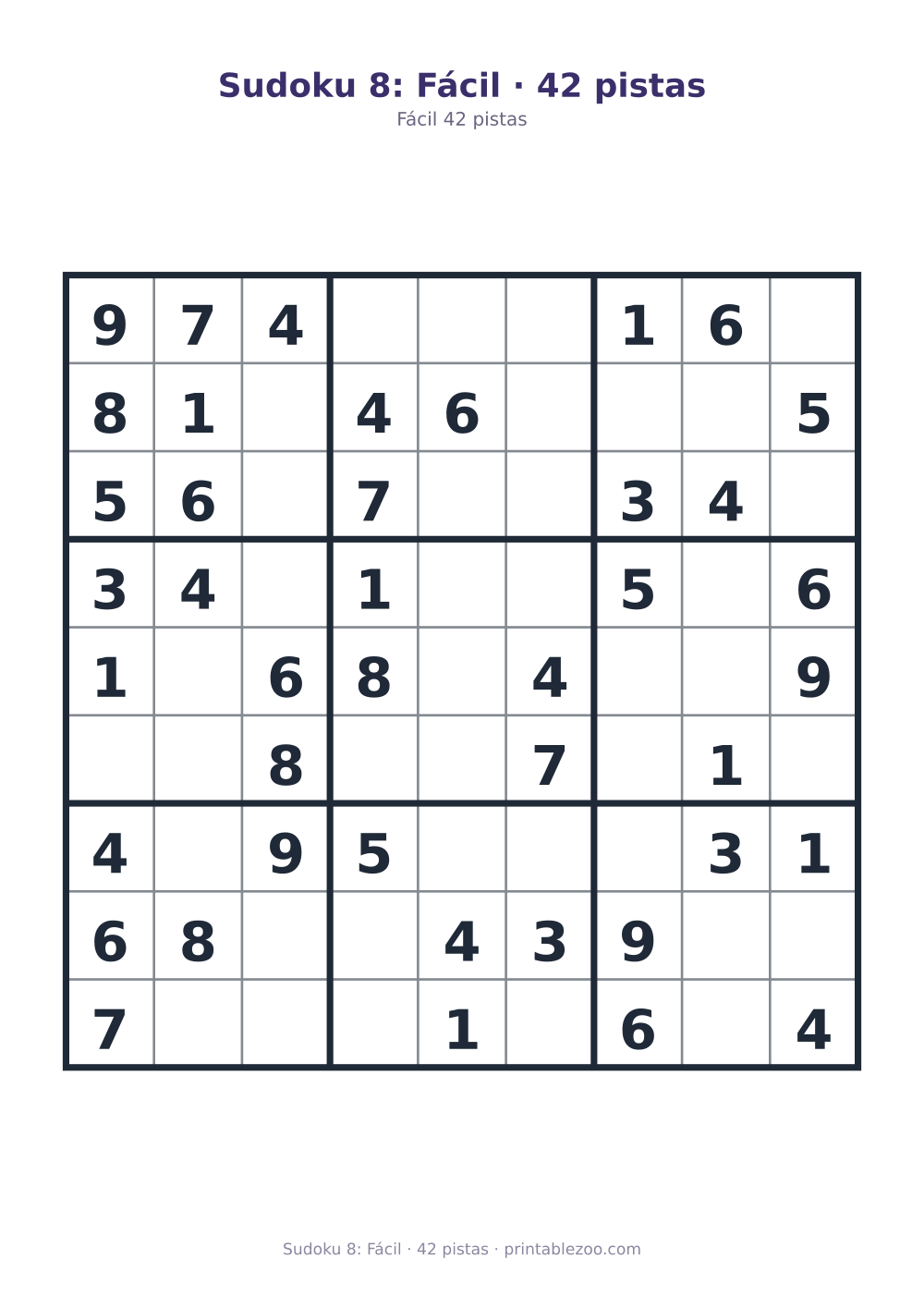 Prévia pronta para imprimir: Sudoku 8: Fácil · 42 pistas, catálogo nº 210208