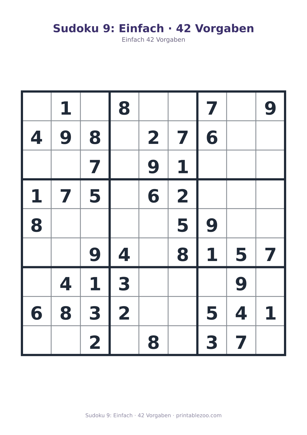 Sudoku 9: Einfach · 42 Vorgaben als druckfertige Vorschau, Katalognummer 210209
