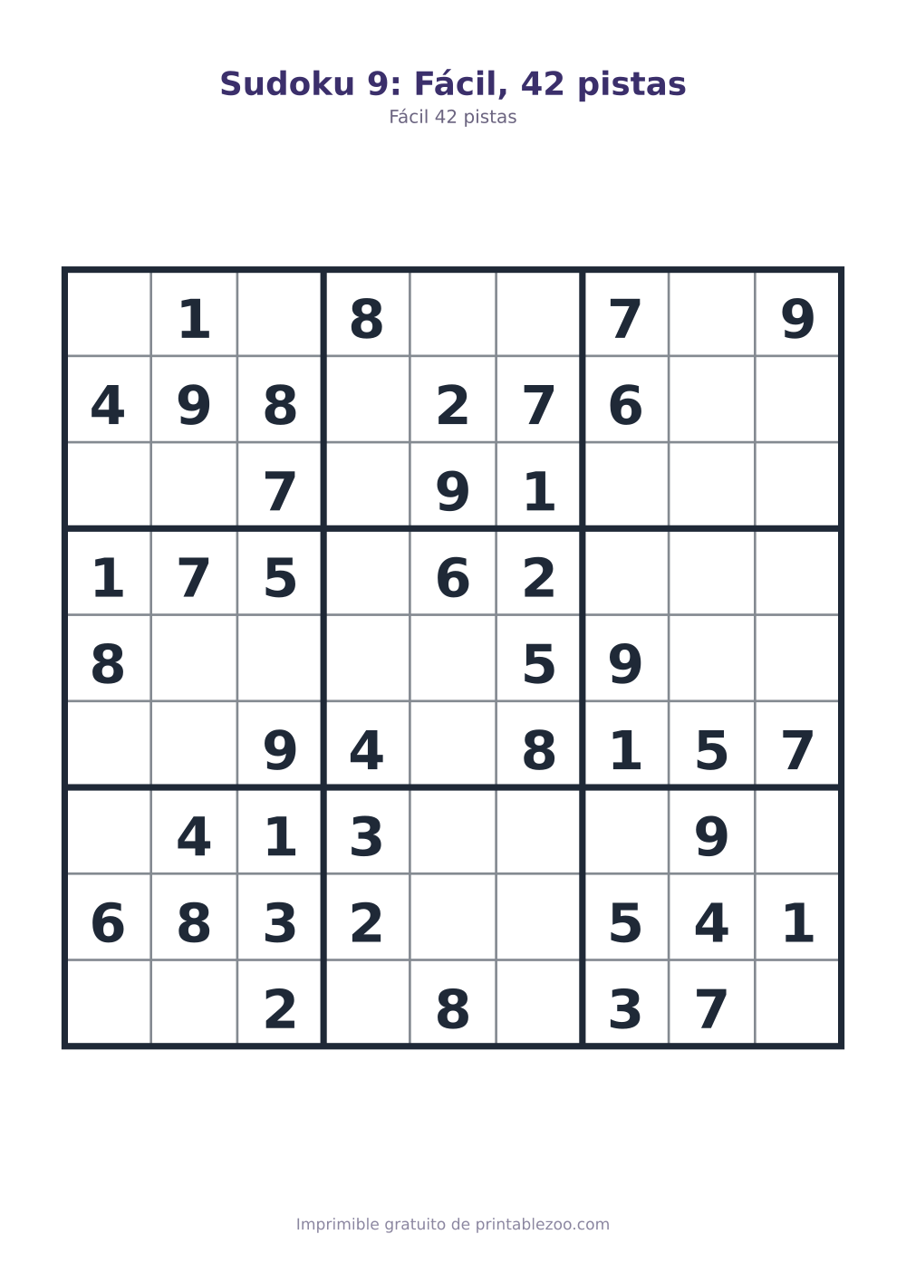 Sudoku 9: Fácil, 42 pistas