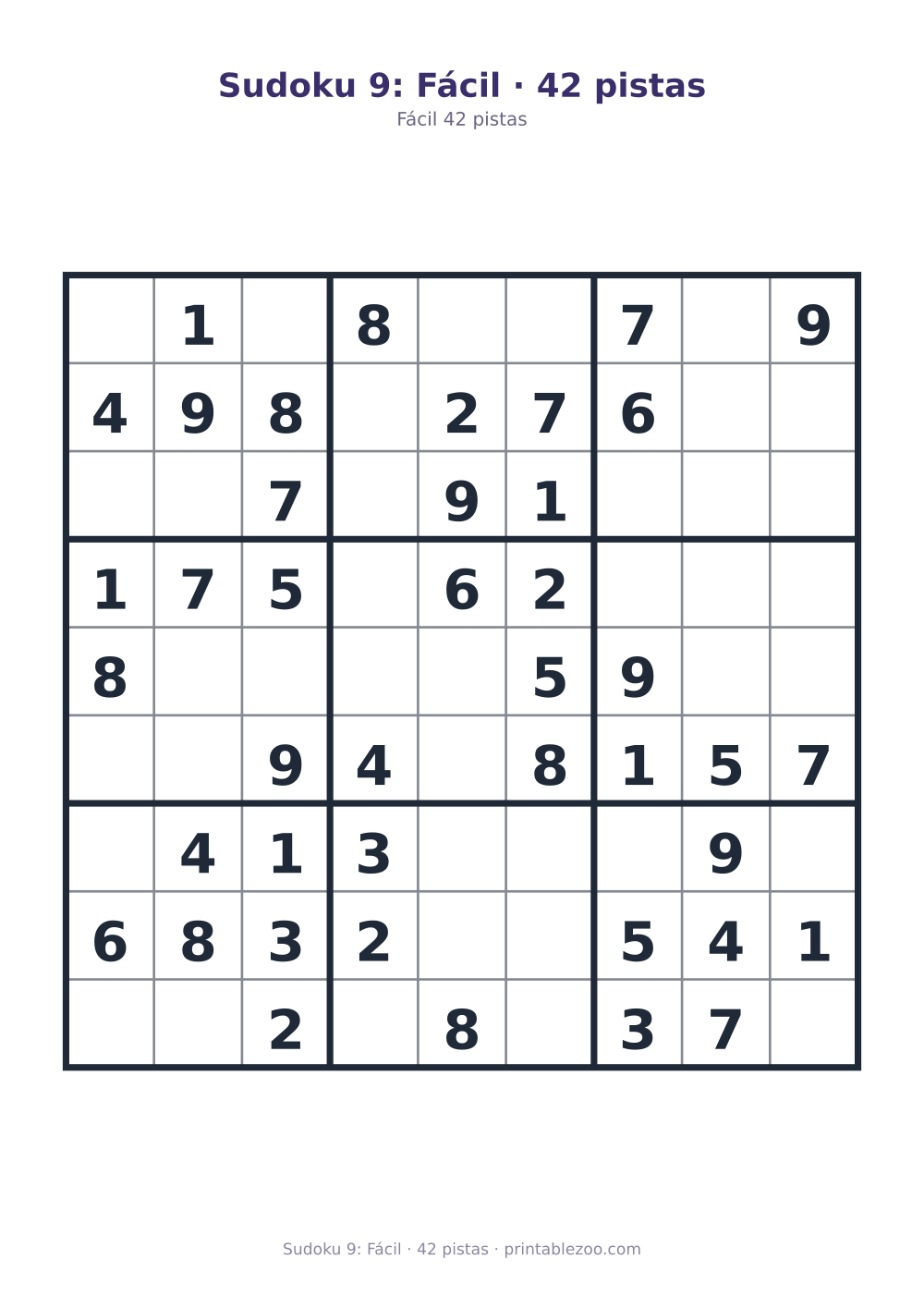 Prévia pronta para imprimir: Sudoku 9: Fácil · 42 pistas, catálogo nº 210209