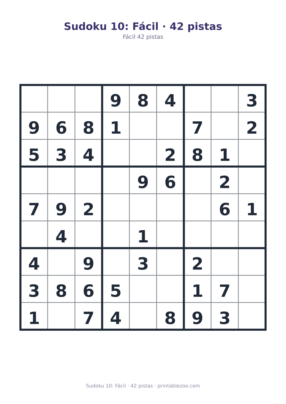 Prévia pronta para imprimir: Sudoku 10: Fácil · 42 pistas, catálogo nº 210210