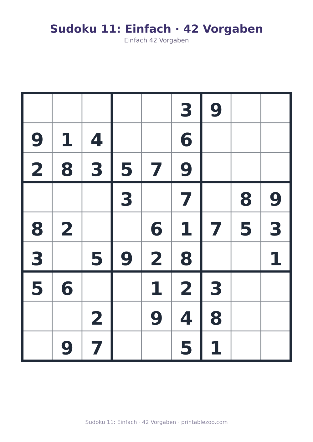 Sudoku 11: Einfach · 42 Vorgaben als druckfertige Vorschau, Katalognummer 210211