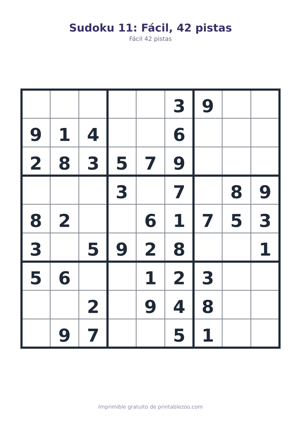 Sudoku 11: Fácil, 42 pistas