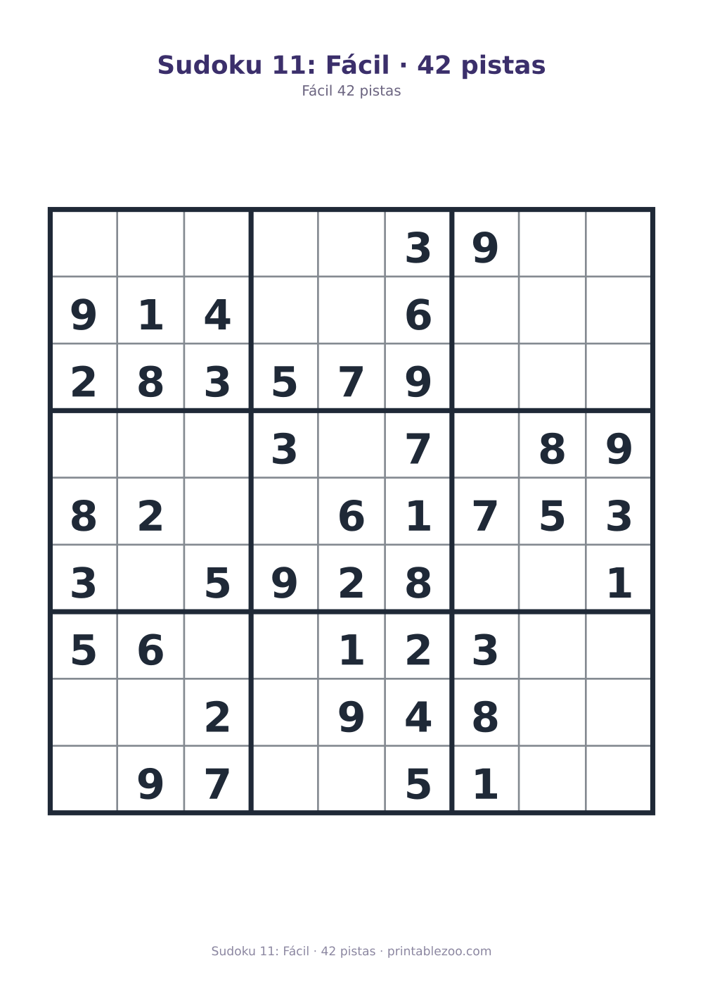 Prévia pronta para imprimir: Sudoku 11: Fácil · 42 pistas, catálogo nº 210211