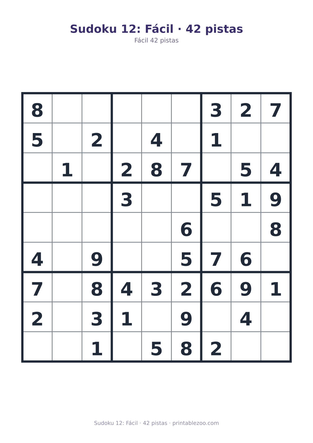 Prévia pronta para imprimir: Sudoku 12: Fácil · 42 pistas, catálogo nº 210212
