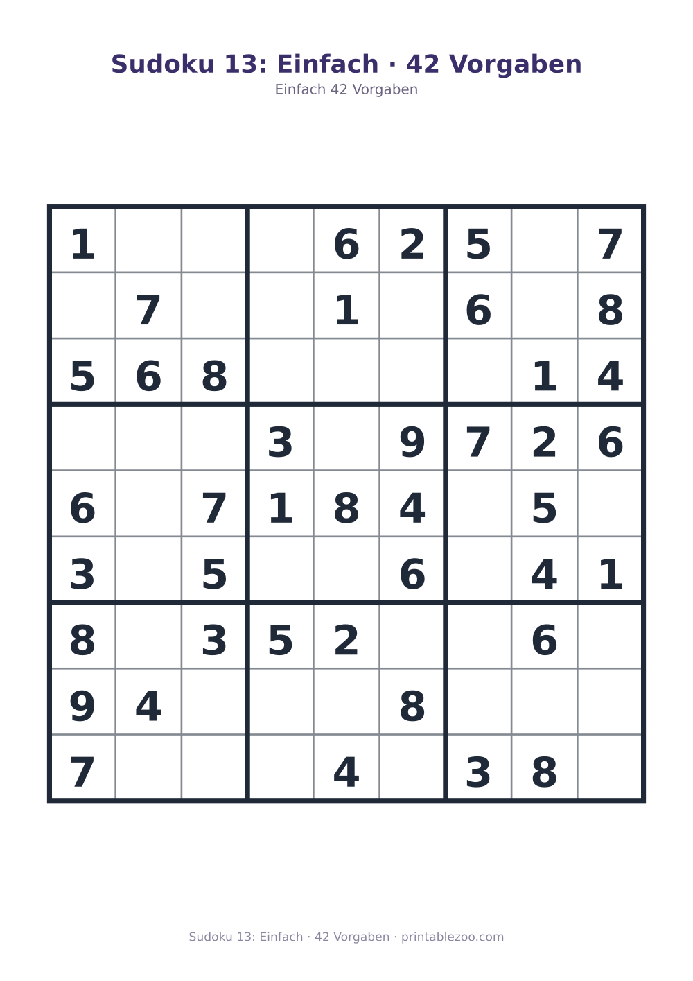 Sudoku 13: Einfach · 42 Vorgaben als druckfertige Vorschau, Katalognummer 210213