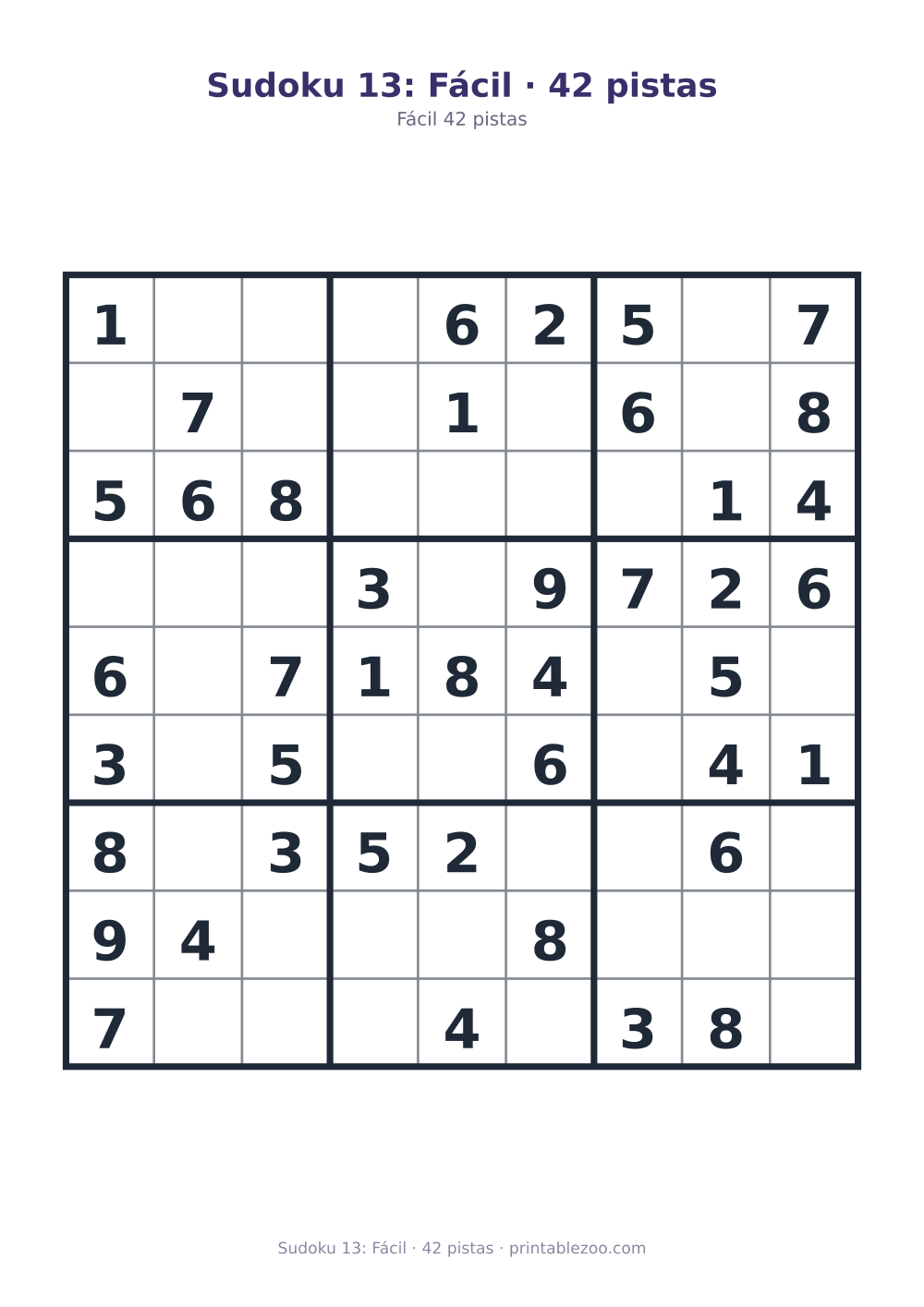 Prévia pronta para imprimir: Sudoku 13: Fácil · 42 pistas, catálogo nº 210213