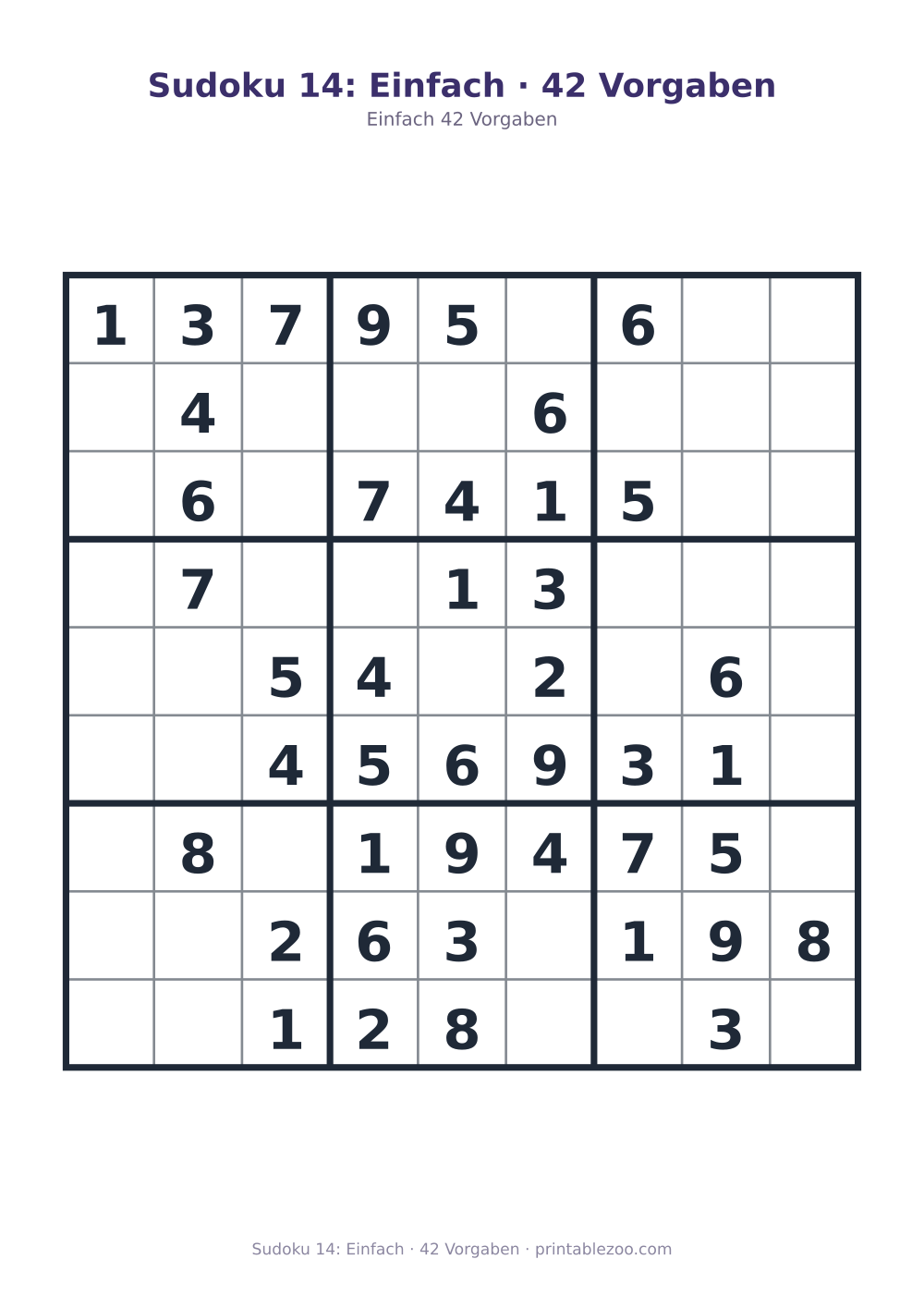Sudoku 14: Einfach · 42 Vorgaben als druckfertige Vorschau, Katalognummer 210214