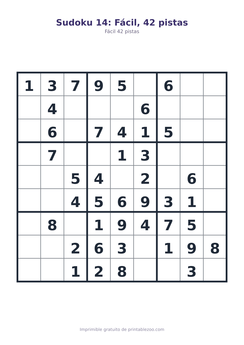 Sudoku 14: Fácil, 42 pistas