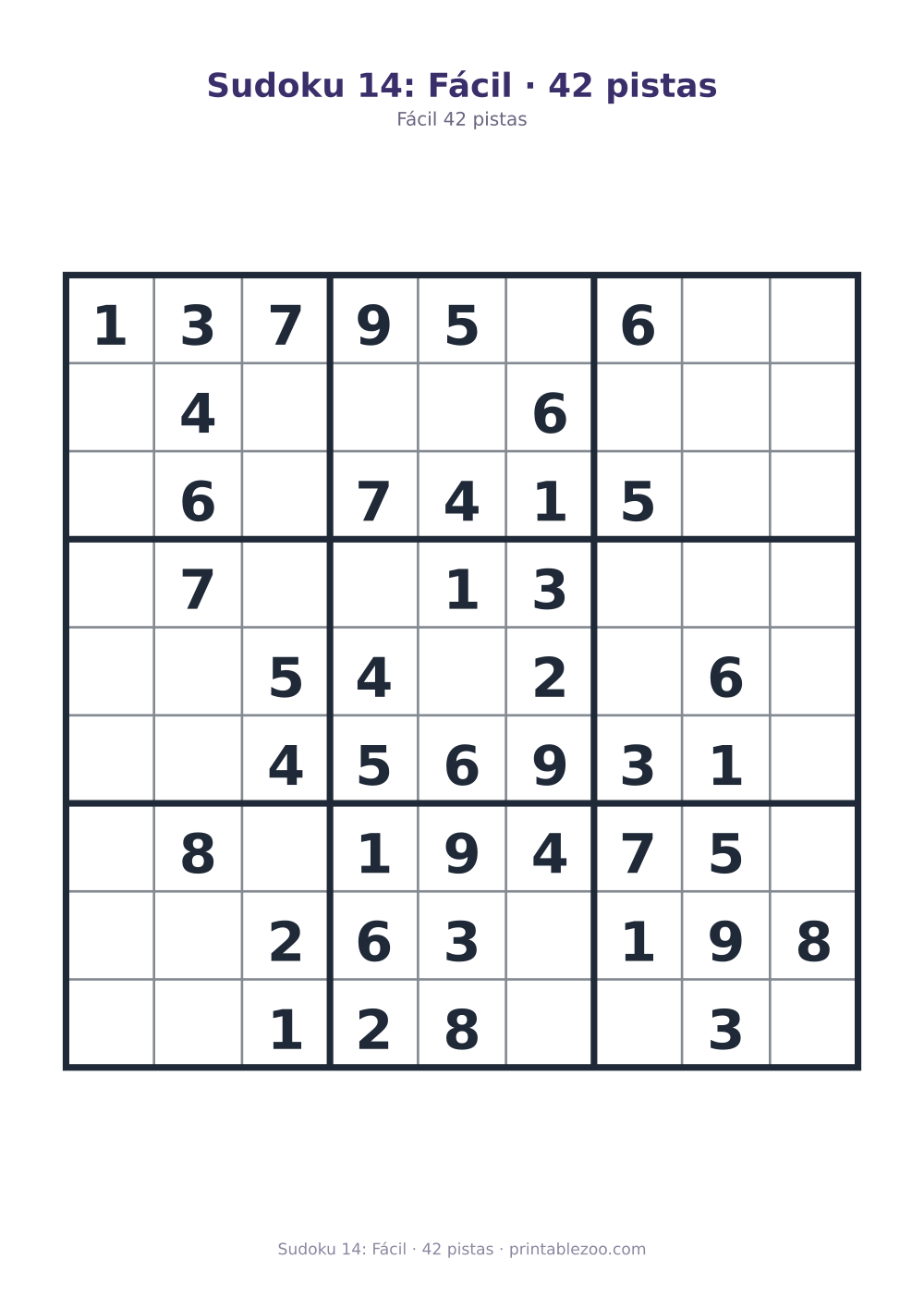 Prévia pronta para imprimir: Sudoku 14: Fácil · 42 pistas, catálogo nº 210214