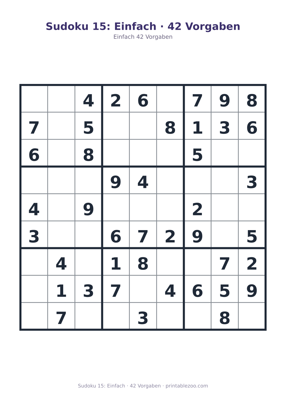 Sudoku 15: Einfach · 42 Vorgaben als druckfertige Vorschau, Katalognummer 210215
