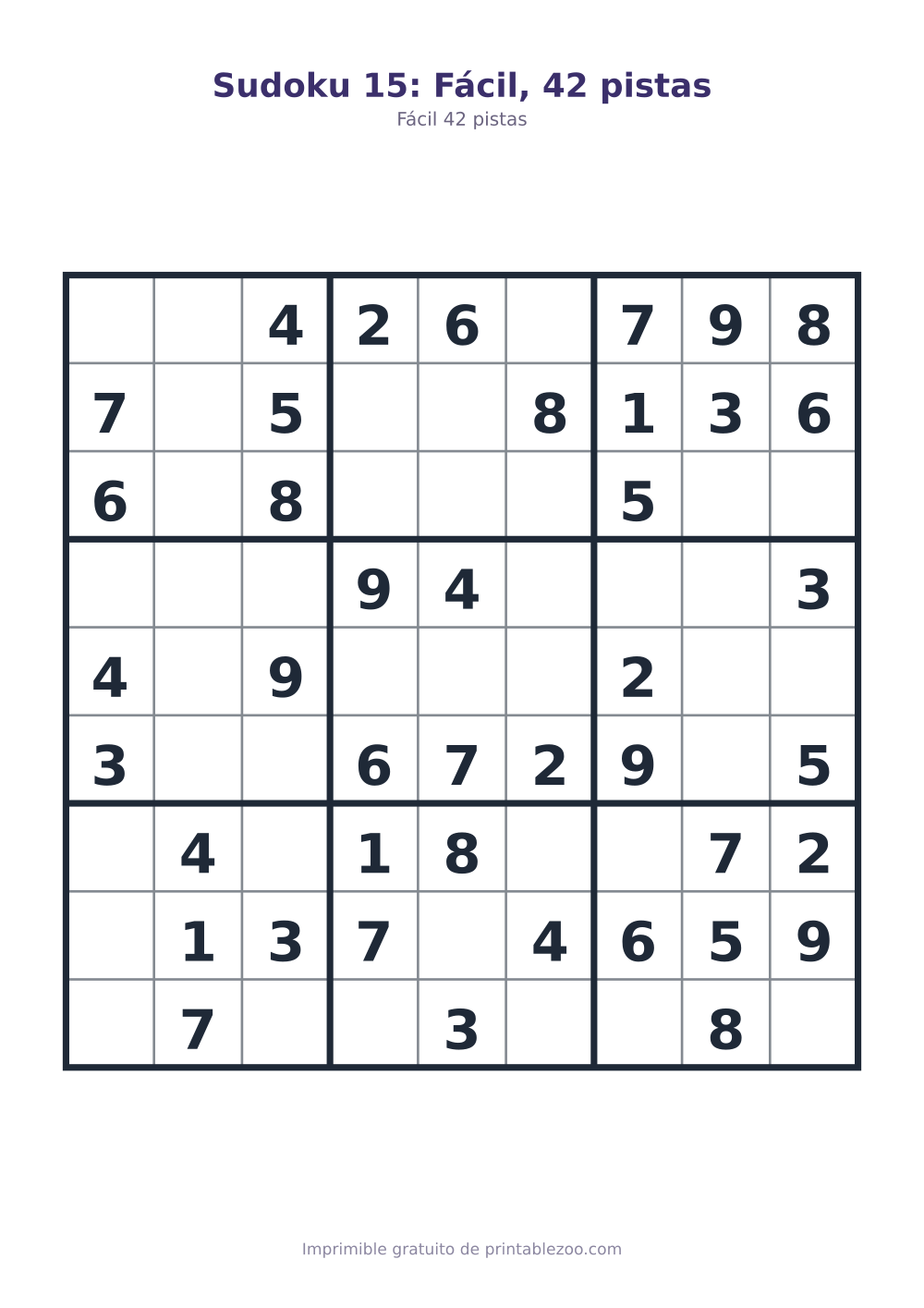Sudoku 15: Fácil, 42 pistas