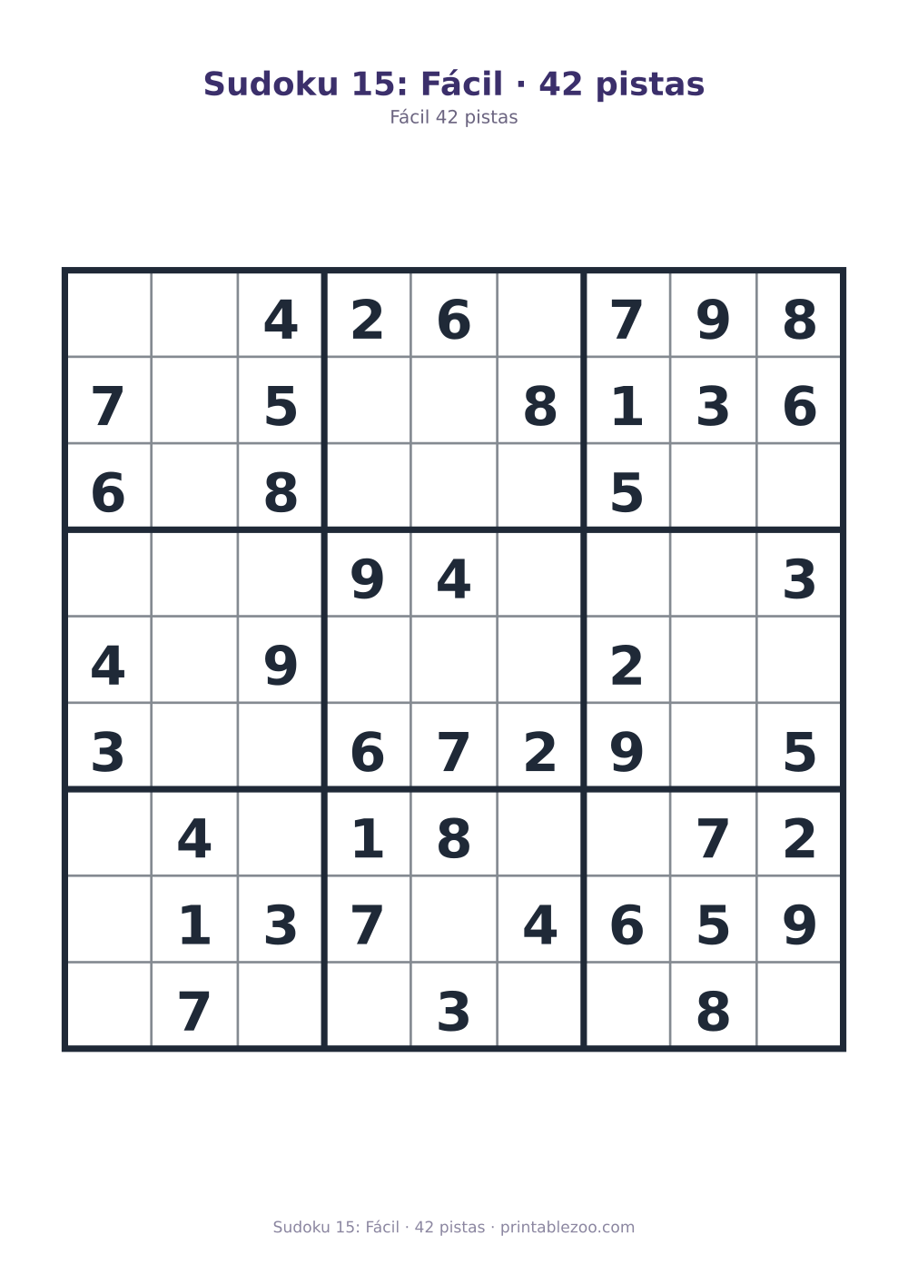 Prévia pronta para imprimir: Sudoku 15: Fácil · 42 pistas, catálogo nº 210215